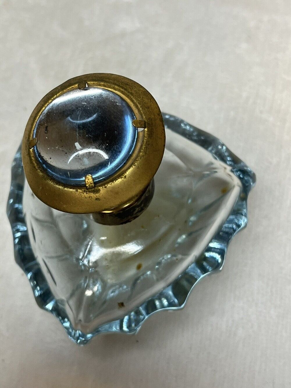 Perfume Bottle Vintage Light Blue Glass, Cut Glass West Germany Faceted Top